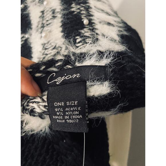 Cejon Knitted Black & White Pearl Detail Blanket Knit Warm Scarf Women - Picture 8 of 9